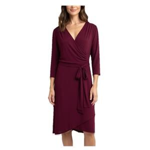 41 Hawthorne Burgundy 3/4 Sleeve Faux Wrap Style Knee Length Dress XL